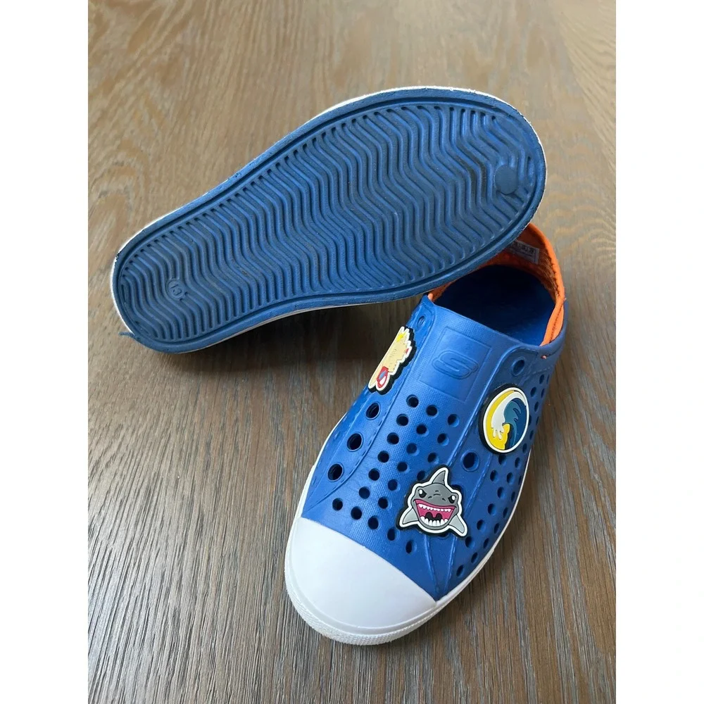 Skechers Foamies Guzmer Blue Orange Shark Charms Water Shoes Kids 13
